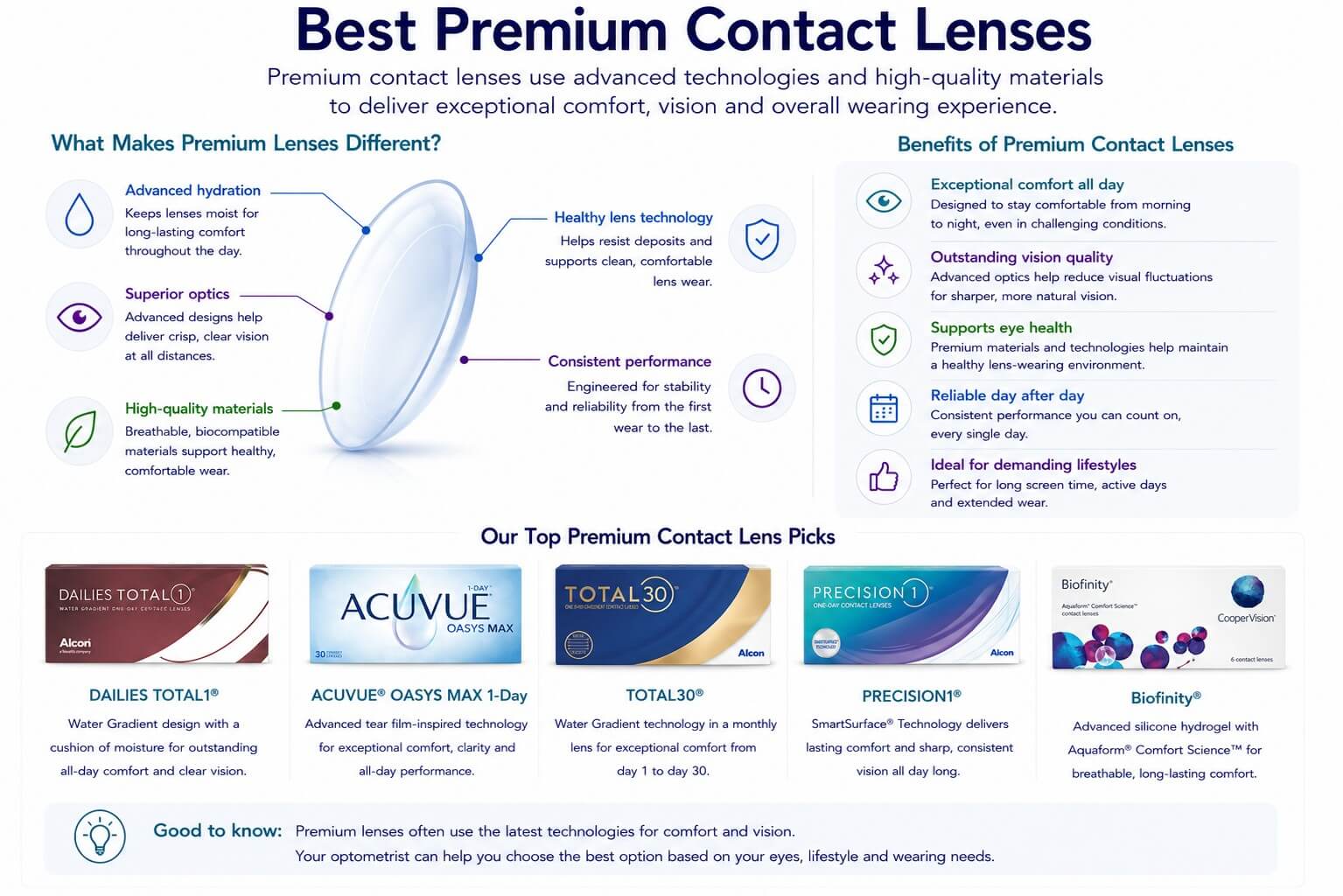 Premium contact lens technologies and recommended premium lenses
